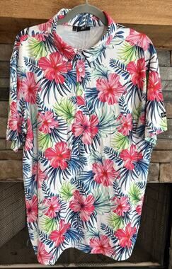 Men’s GREENSIDE Golf Floral Short Sleeve Polo Shirt Size L *C1